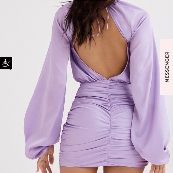 HOUSE OF CB 'Kate' Orchid Satin Front Wrap Mini Dress - Picture 2 of 13